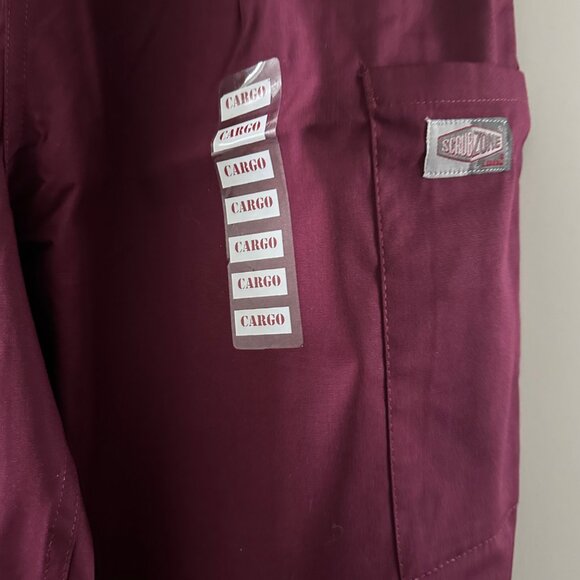 ScrubZone Womens Cargo Scrub Pants Wine Elastic Waist Medical Uniform - Picture 3 of 8